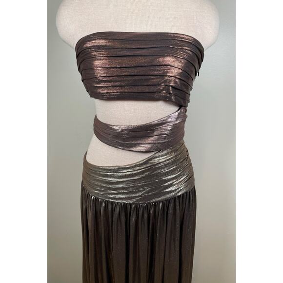 Retrofete Lia Strapless Cutout Pleated Ruched Metallic Ombre Maxi Dress Sz Small - Picture 4 of 8